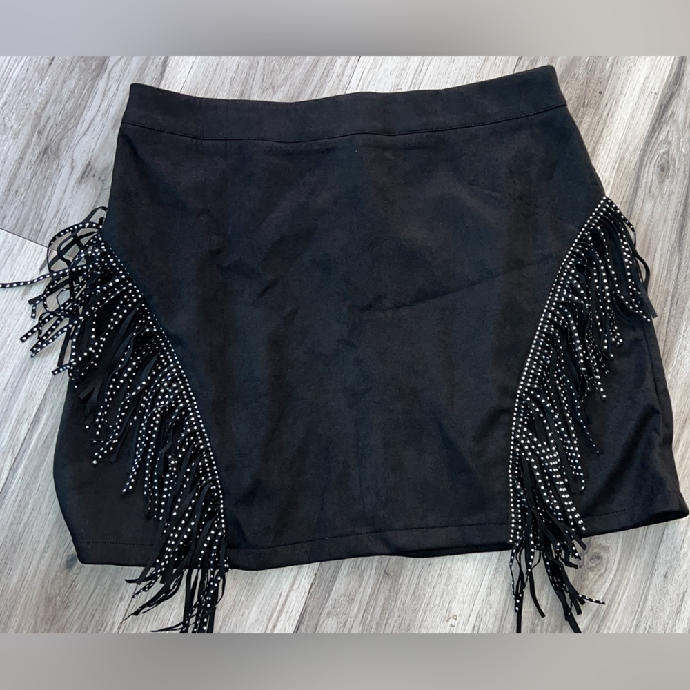 cowgirl suede fringe rhinestone mini skirt